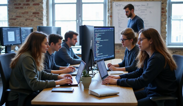 Équipe CodeAxis Labs travaillant sur un projet